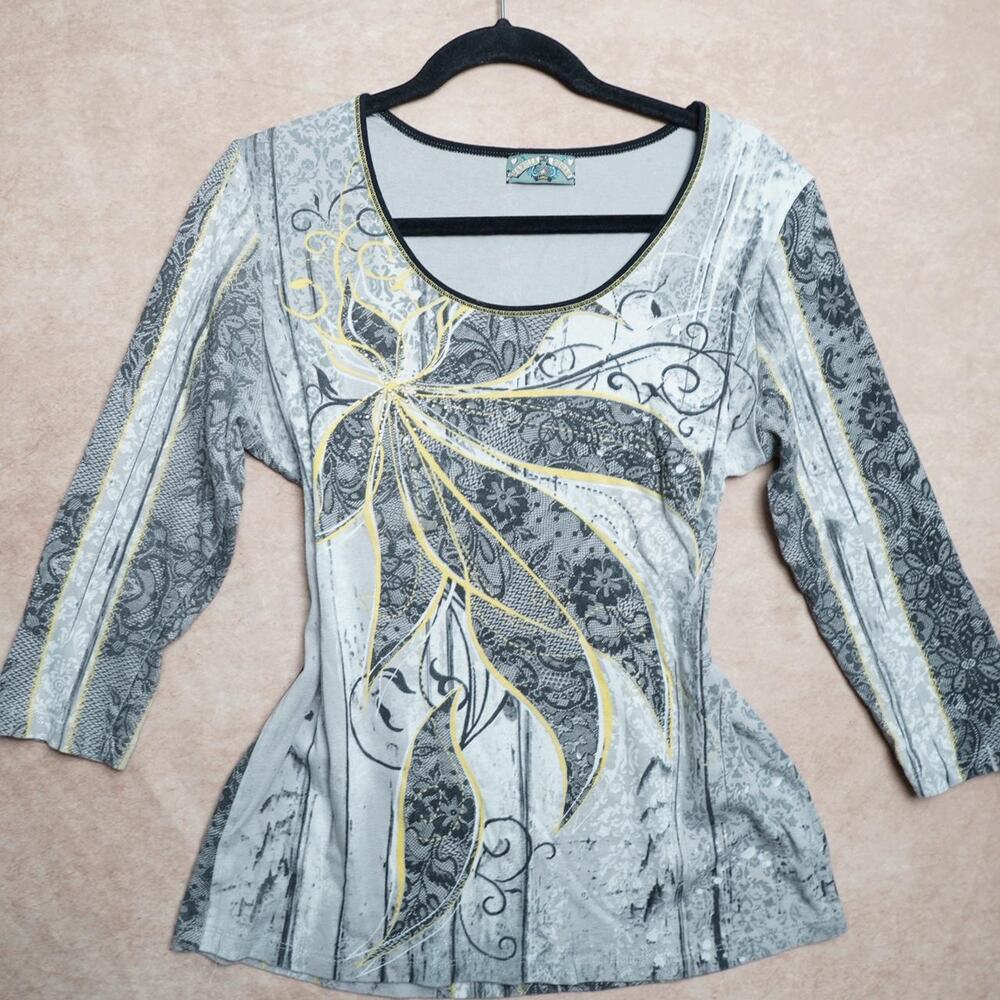 Vanilla Sugar Floral Graphic Top Large Y2K
